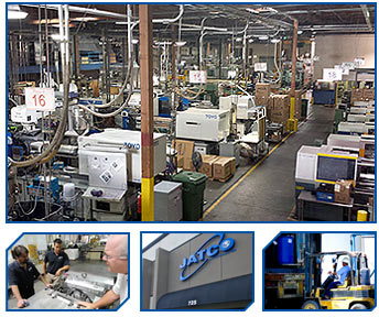 Inside of JATCO plastic molding company who offers everything from production to packaging, storage and shipping.